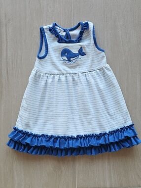 Magnolia Baby Navy Whale Stripe Ruffle Summer Dress for Girls